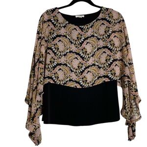 Maurices Floral Blouse Bell Sleeve Sheer Layered Top Boho M